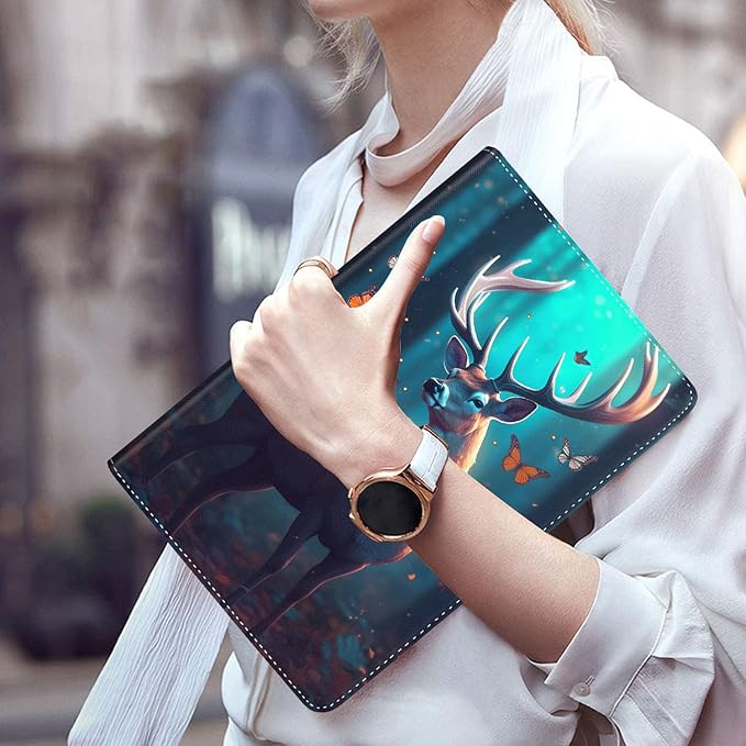 Case for Galaxy Tab A9 Plus ， Auto Sleep/Wake Multi-Angle Viewing Slim Folio Stand Cover for Samsung Galaxy Tab A9+/A9 Plus 11 Inch 2023 (SM-X210/X216/X218), Forest Deer and Butterfly