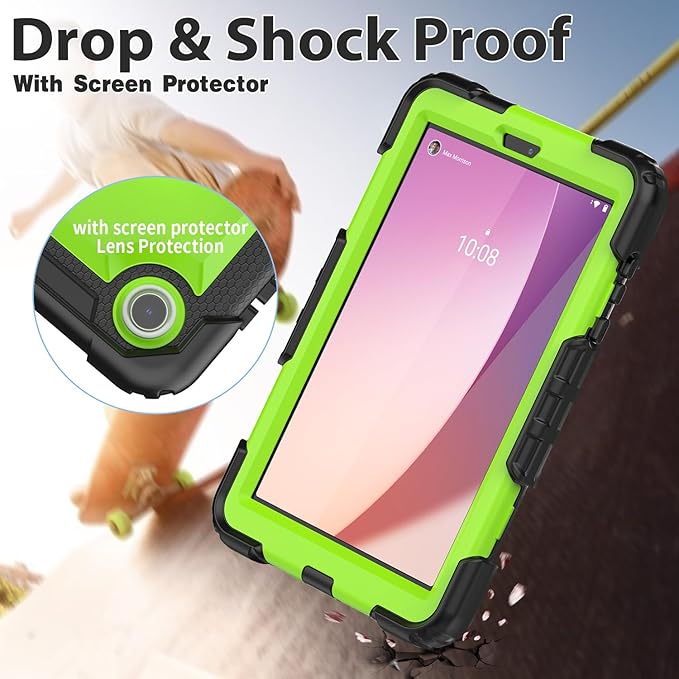 HXCASEAC Case for Lenovo Tab M8 4th Gen 2024/2023 (TB-301FU, TB-300FU), with Screen Protector/Rotating Hand Strap/Sturdy Stand, Protective HD Cover for Lenovo M8 Tablet Case 8 inch, Green