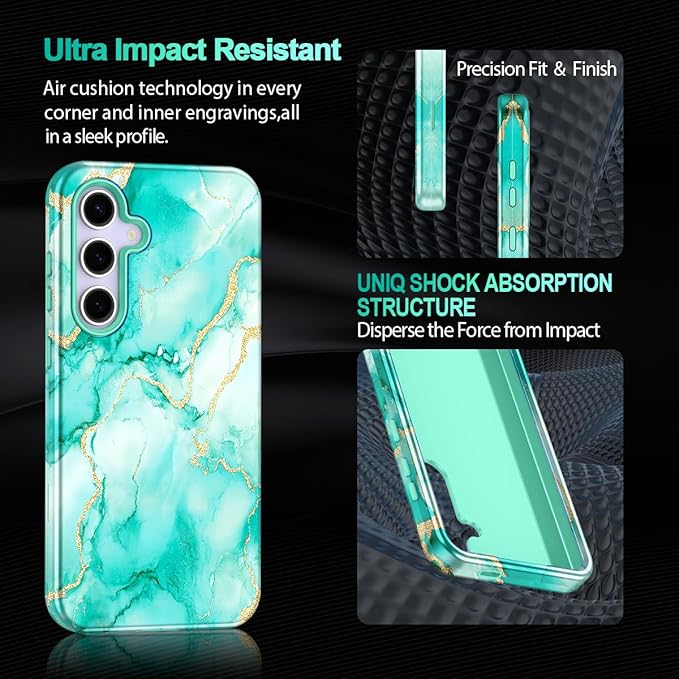 Casetego for Galaxy S25 FE Case,Compatible with MagSafe,[Military Grade Drop Test] Full Body Protection Slim Shockproof Rugged Marble Women Case for Samsung Galaxy S25 FE 6.7 inch,Turquoise