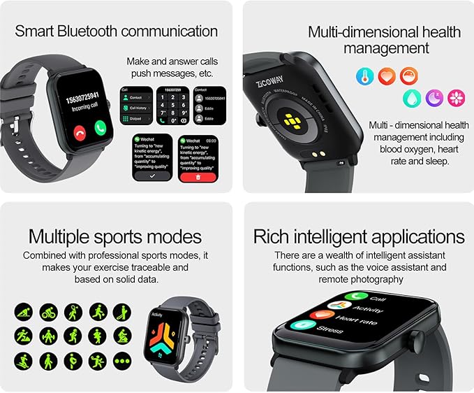 Smart Watches for Women,Fitness Tracker of Android Smart Watch,Heart Rate/Blood Oxygen/Sleep Monitoring,IP68 Waterproof Smartwatch for iPhone Samsung,Men's Smart Watch with Make/Answer Call