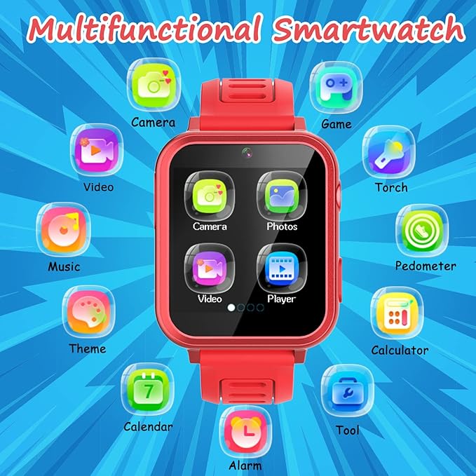 Smart Watch for Kids - Kids Smart Watch Girls Boys Gifts for 4-12 Years Old with 24 Games Camera Video Music Player Flashlight Alarm Clock Pedometer Birthday for Boys Girls Age 6 7 8 9