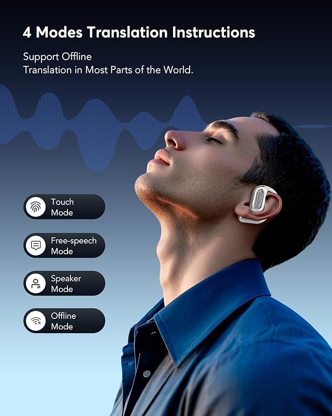 AI Language Translation Earbuds, Bluetooth 5.4 Headphones Translator for 144 Languages & Accents, OWS LCD Touch Screen Real-Time Earphones Fit iOS and Android Ideal for Travel Business Learning,Silver