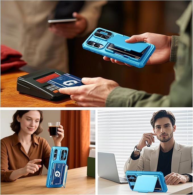 for Samsung Galaxy S25 Edge Case Wallet with RFID [Cards Holder][Camera Cover][Edge Raised] Full Body Shockproof Silicone Protective Phone Case for Galaxy S25 Edge 2025 (Lake Blue)