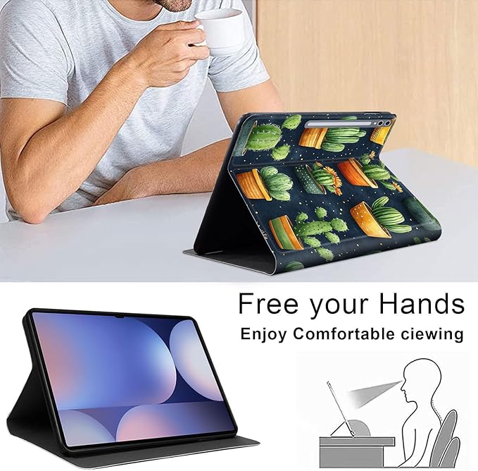 Case for Samsung Galaxy Tab S10 Plus/ S9 FE Plus/ S9 Plus 5G Tablet 12.4'', Slim PU Leather Stand Cover with Auto Wake/Sleep, Multi-Angle Viewing & Shockproof, Various Cacti