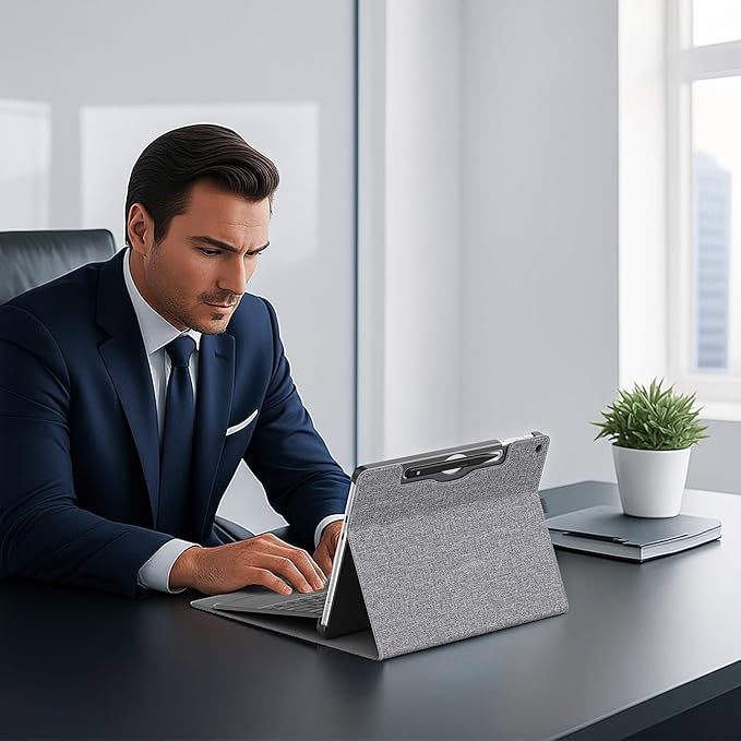 Tablet Case for 2025 New Microsoft Surface Pro 1st Edition 12-inch, PU Leather & Hard Shell Laptop Protective Cover with Multi-Angle Built-in Kickstand & Pen Holder (Grey)