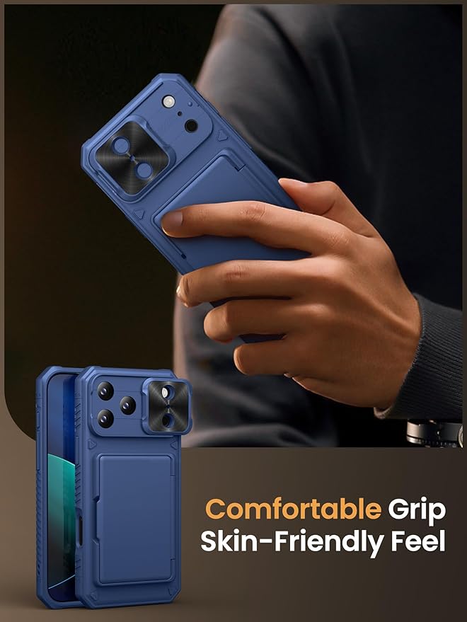 Vihibii for iPhone 17 Pro Max Wallet Case with Card Holder (4 Cards) [RFID Blocking] & Slide Camera Cover & Raised Edges Protect Screen, Shockproof Rugged Cover for iPhone 17 Pro Max 6.9" 2025, Blue