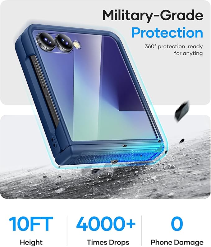 Vihibii for Samsung Galaxy Z Flip 7 Case Slim with Rugged Hinge Protection & Outer Screen Protector & Non-Slip Texture, Durable Shockproof Protective Cover Phone Case for Galaxy Z Flip 7 5G 2025, Blue