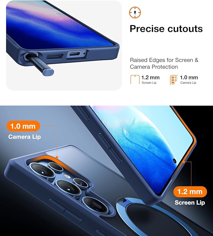 TORRAS 360° Spin Magnetic Stand for Samsung Galaxy S25 Ultra Case, Fit for Magsafe, Mil-STD Slim Protective S25 Ultra Case with Kickstand Rotatable, Aesthetic for Women Men, Ostand Spin, Navy Blue