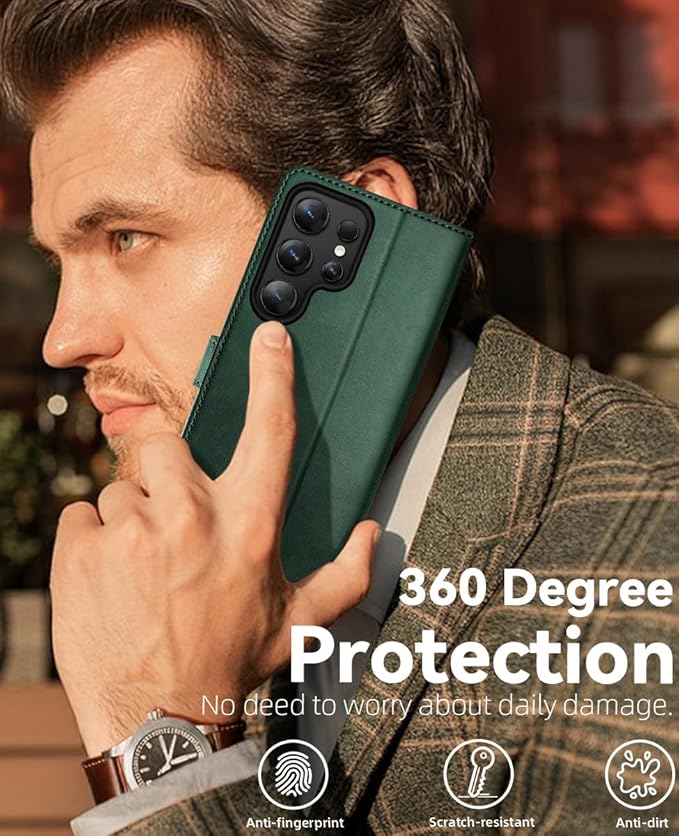 OCASE Compatible with Galaxy S25 Ultra Wallet Case, PU Leather Flip Folio Case with Card Holders RFID Blocking Kickstand [Shockproof TPU Inner Shell] Protective Phone Cover 2025, Blackish Green