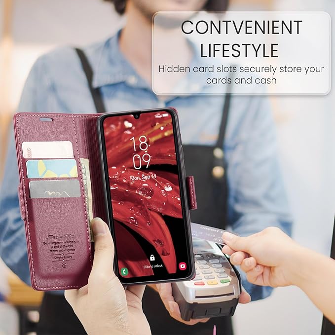 for Samsung Galaxy A25 5G Case, Premium PU Leather Wallet Case Flip Cover with [RFID Blocking][Card Holder][Stand Function] Shockproof Protective for Samsung Galaxy A25, Red