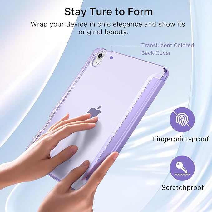 MoKo for iPad (A16) 11th Generation Case 11 Inch 2025, iPad 10th Generation Case 10.9 Inch 2022 with Pencil Holder, Slim Light Trifold Protective Cover with Hard PC Translucent Back Shell, Lilac