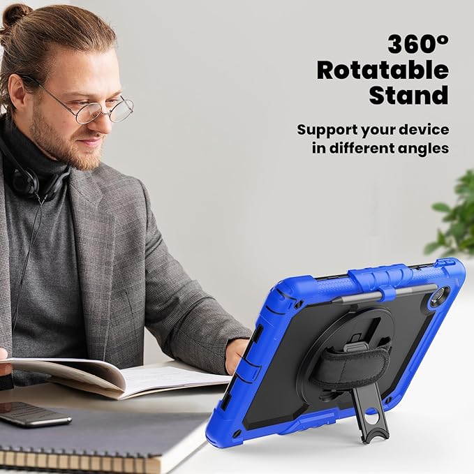 Case for Lenovo Tab K11 11'' 2024 / M11 TB330FU /Lenovo Xiaoxin Pad 2024 TB331FC, with Screen Protector, Hand Strap, Shoulder Strap, Rotating Stand Navy Blue