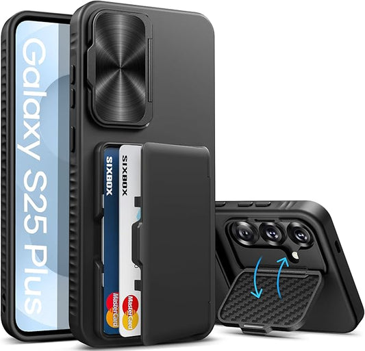 for Samsung Galaxy S25+ Plus Case Wallet, Built-in Stand & Card Holder & Camera Cover, Full Body Protective Rugged Multifunctional Wallet Kickstand Phone Cover Case for S25+ Plus 2025, Black