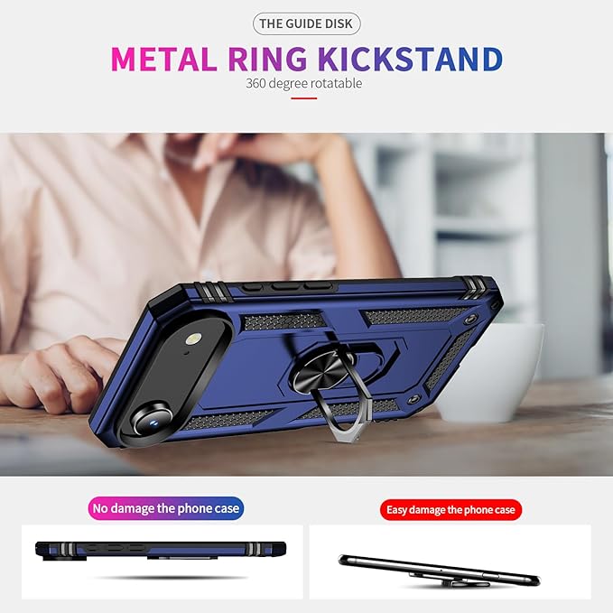 ADDIT Compatible with iPhone 17 Air Case with Tempered Glass Screen Protector, Adjustable Kickstand Ring, Military-Grade Heavy Duty Protection, Shockproof, Anti-Fingerprint,Blue