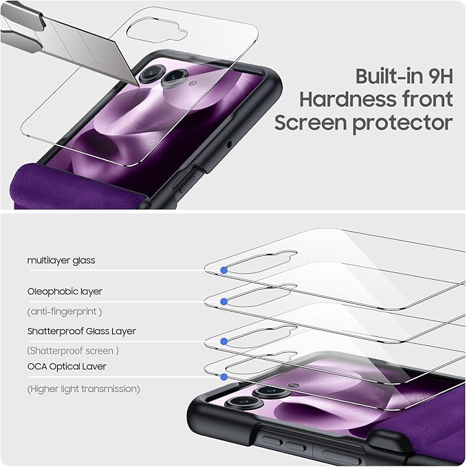 for Motorola Razr Ultra 2025 Case Built-in Screen Protector & Hinge Protection & Ultra Thin PU Leather Matte PC Shockproof Phone Cover Smartphone Case for Moto Razr Ultra 2025 (Purple)