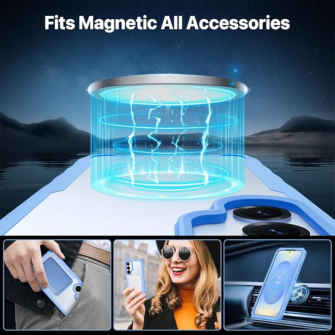 CENHUFO Magnetic Privacy for Samsung Galaxy S25 Plus Case, Full Body Phone Case with Built-in 9H Tempered Glass Privacy Screen Protector and Camera Lens Cover, Shockproof Bumper - Light Blue