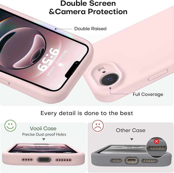 Vooii Compatible with iPhone 16e Case, Liquid Silicone Upgrade [Camera Protection] [Soft Anti-Scratch Microfiber Lining] Shockproof Phone Case for iPhone 16e 6.1 inch - Chalk Pink