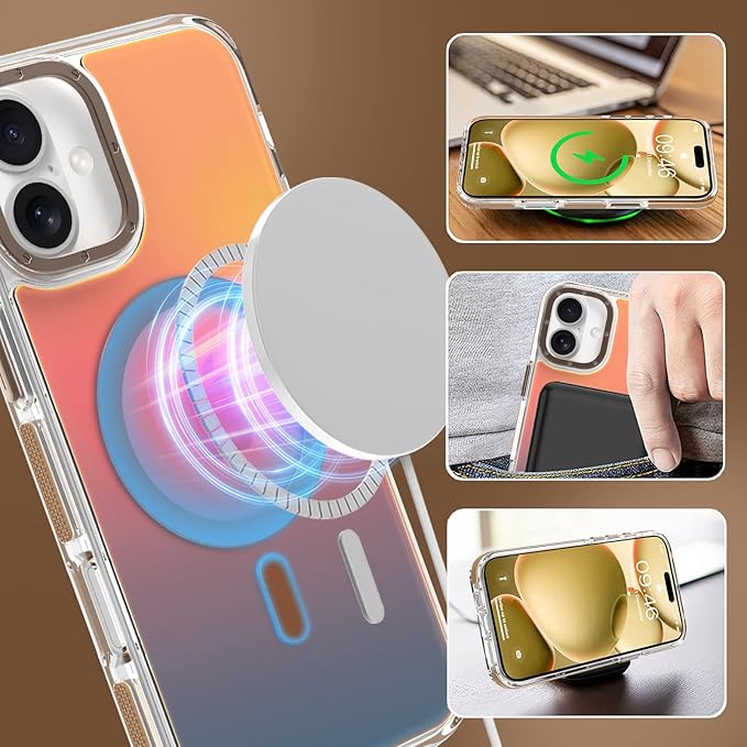 MOWIME Magnetic Case for iPhone 17 [Compatible with Magsafe] [Cute Fashion Fluorescent Design] [1 Screen Protector] Slim Translucent Matte Case for iPhone 17 6.3" 2025, Desert