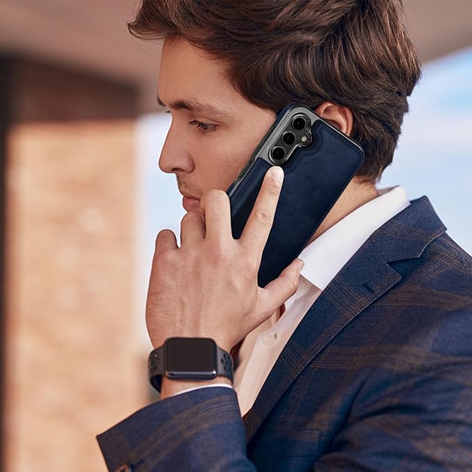 DJDUCK Designed for Samsung Galaxy S25 Case Wallet with Card Holder, [Magnetic Clasp Cover] [RFID Blocking Leather Protection] Shockproof Women Men Cases for Samsung S25 Dark Blue