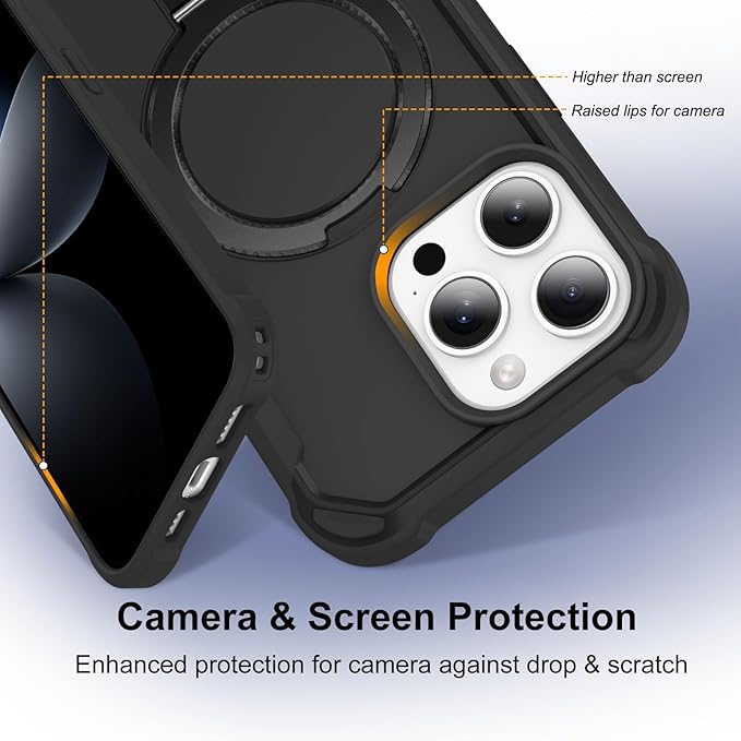 Compatible with iPhone 13 Pro Case with Invisible Magnetic Ring Stand [Compatible with Magnetic] [Military Drop Protection] Shockproof Slim Hard Back Soft Edge Case 6.1 Inch, Black