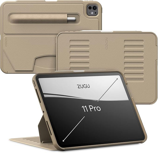 Zugu Case for iPad Pro 11 (M4) 2024, Slim Protective Cover with Apple Pencil Holder, Auto Wake/Sleep, Multiple Viewing Angles, iPad Pro 11 Inch Cover, Phone Protector, Sand