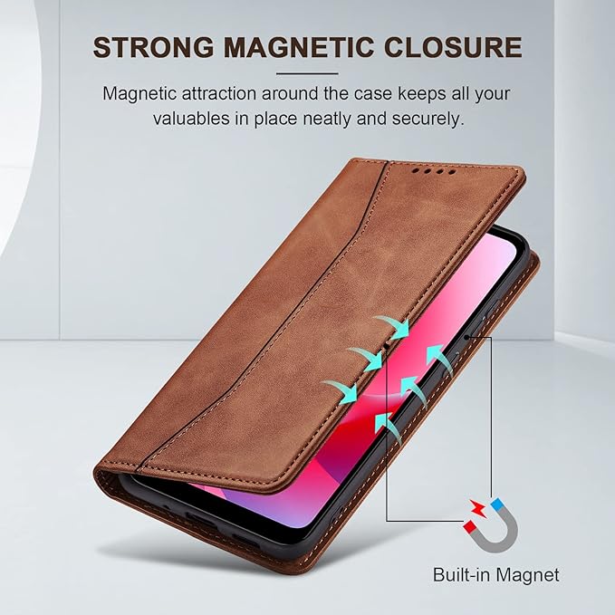 Jasonyu Flip Wallet Case for Moto G Play (2023)/Moto G Power (2022),Leather Magnetic Folio Cover with Card Holder,Kickstand - TPU Shockproof Durable Protective Phone Case,Brown