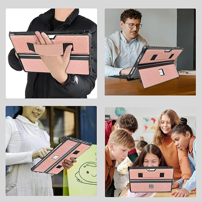 Case for 12.3" Microsoft Surface Pro 7+/7/6/5/4/Pro LTE Protective Rugged Cover Case, with Stylus Pen Holder and Hand Strap, Compatible with Type Cover Keyboard, Coupled Pink