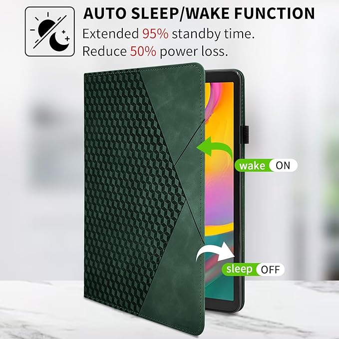 Rotating Case for Samsung Galaxy Tab A 10.1 2019 Model SM-T510/T515,360° Rotating Multi-Angle Viewing Stand Cover PU Leather Business Folio Protective Cases, Green