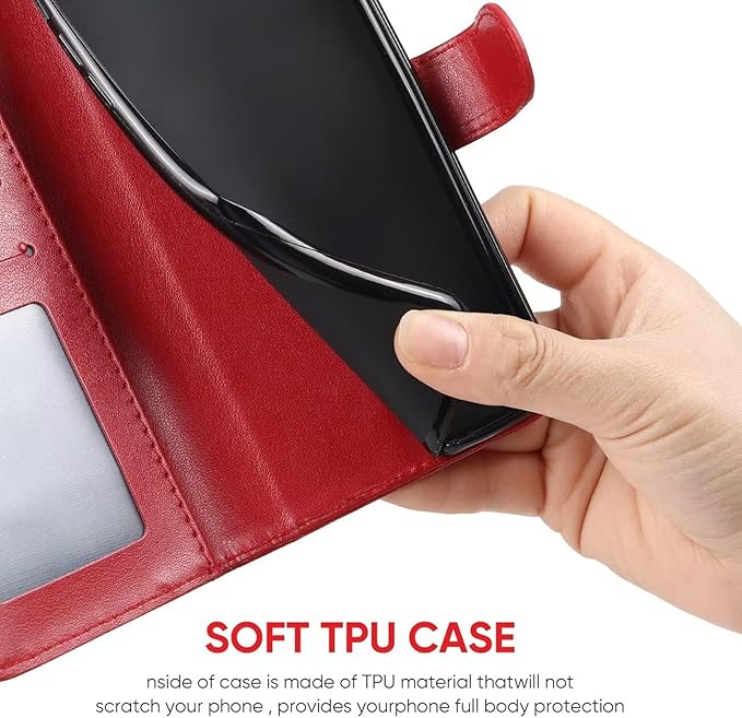 Case for iPhone 13 Case, iPhone 14 Wallet Case with Tempered Glass Screen Protector, Flower Leather Flip Credit Card Holder Stand Phone Cover Cases for iPhone 14 Red