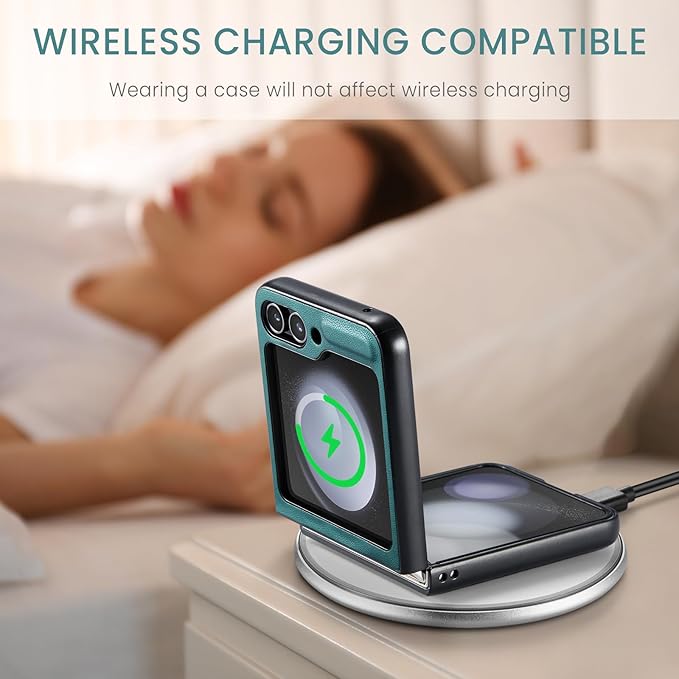 for Samsung Galaxy Z Flip 5 Case, Premium PU Leather Case Anti Scratch Slim Phone Shockproof Protective Phone Cover for Samsung Galaxy Z Flip5, Blue-Green