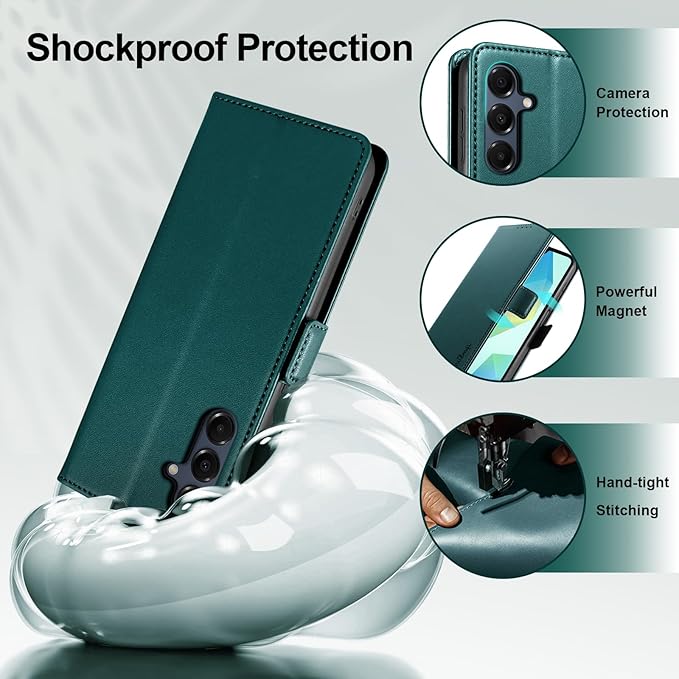 Wallet Flip Case for Samsung Galaxy A16 5G - [RFID Blocking] Luxury PU Leather Card Holder Magnetic Phone Cover with Kickstand,Shockproof Protective Case,Green