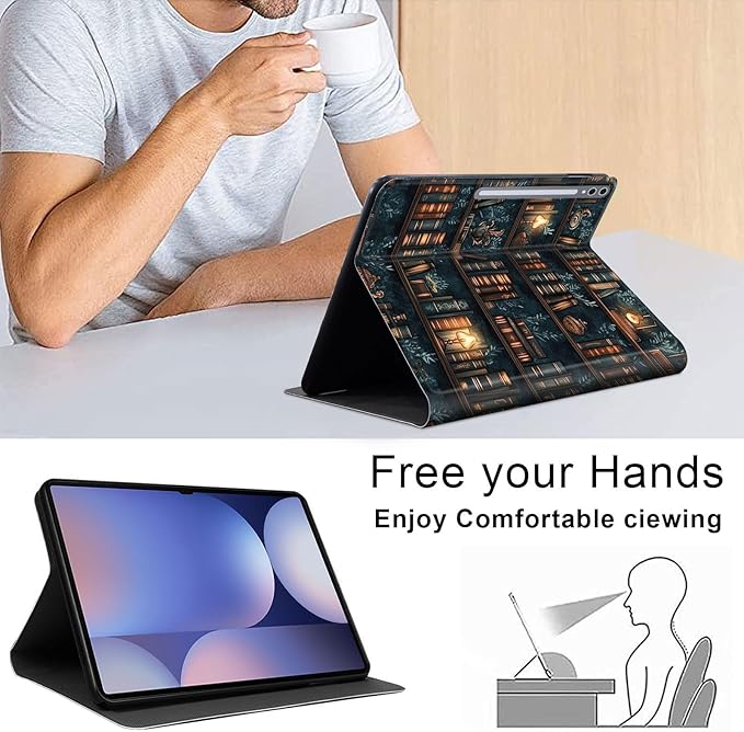 Case for Samsung Galaxy Tab S10 Ultra/Galaxy Tab S9/S8 Ultra 14.6-Inch, Slim PU Leather Stand Cover with Auto Wake/Sleep, Multi-Angle Viewing & Shockproof, Drawn Bookshelv