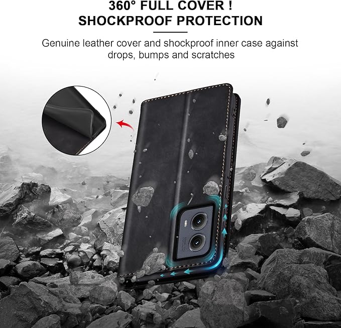 Jasonyu Flip Wallet Case for Motorola Edge (2024) 5G,Leather Magnetic Folio Cover with Card Holder,Kickstand - TPU Shockproof Durable Protective Phone Case,Black