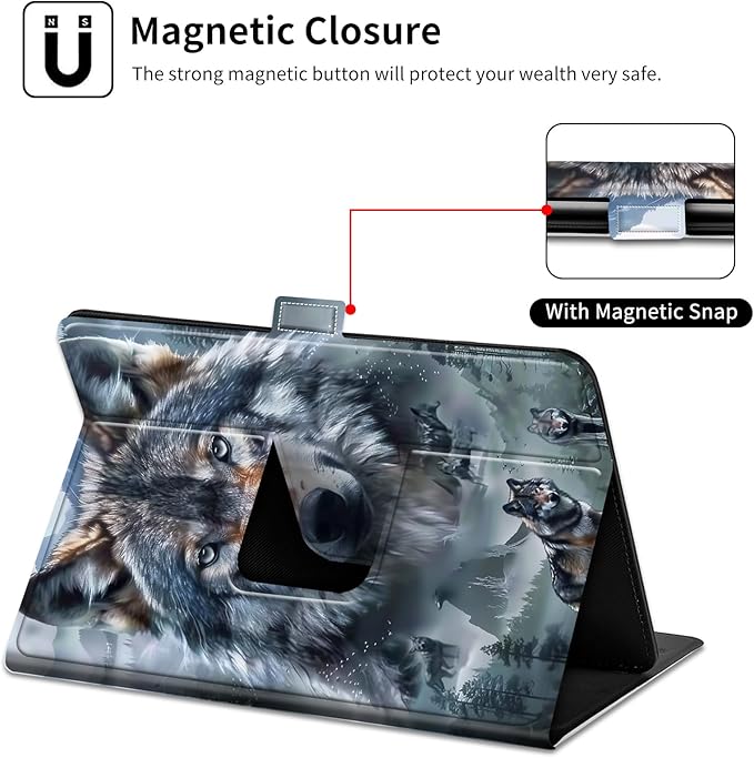 for Walmart Onn 10.4" Tablet Pro 2023 (Model:100110603) Case Dluggs 360 Degree Rotating Smart Protective Stand Cover for Walmart Onn 10.4 Inch Pro Tablet-Realistic Wolf