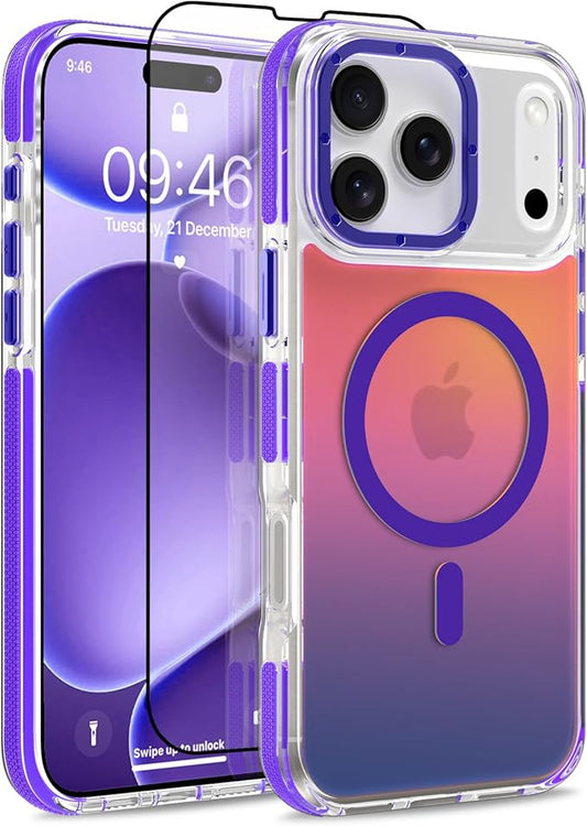 MOWIME Magnetic Case for iPhone 17 Pro [Compatible with Magsafe] [Cute Fashion Fluorescent Design] [1 Screen Protector] Slim Translucent Matte Case for iPhone 17 Pro 6.3" 2025, Purple