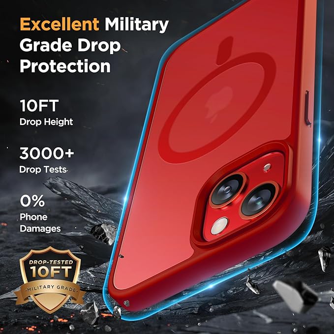Miracase Magnetic for iPhone 14 Plus Case 6.7 inch (Compatible with MagSafe)（with 2X Screen Protectors） Military-Grade Protection, Anti-Fingerprint Translucent Matte Phone Case Cover, Red