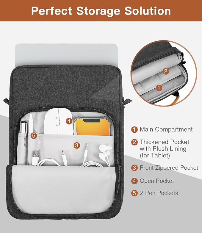 MoKo 13.3-14 Inch Laptop Sleeve Bag Fits MacBook Pro M3/M2 14" 2023, MacBook Pro 13" M2, Air 13.6 M3/M2,Tab S8 Ultra 14.6,Handle Carrying Case with Shoulder Strap, Black & Gray