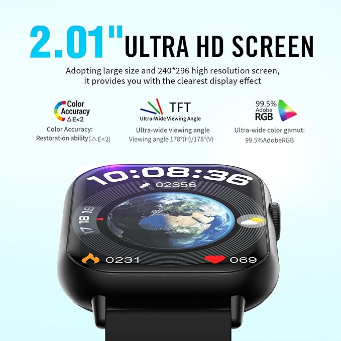 Smart Watches for Men Women (Answer/Make Call), 2.01" HD Screen Fitness Tracker Watch with Blood Pressure/Heart Rate/Sleep Monitor, Smart Watch for Android iOS Phones, IP67 Waterproof Sport Watch