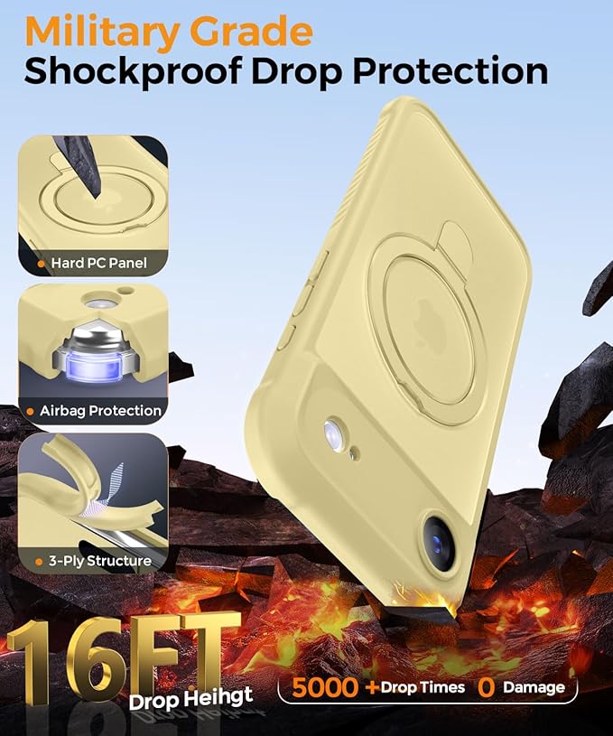 MOCCA Compatible with iPhone Air Case with Magnetic Invisible Stand [Full Camera Protection] [Compatible with Magsafe] Military Drop Shockproof Translucent Matte Phone Case Cover 6.5",Creamy Yellow