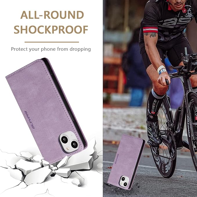 QLTYPRI Case for iPhone 14, Vintage PU Leather Wallet Case Card Slot Kickstand Magnetic Closure Shockproof Flip Folio Book Case Cover for iPhone 14(6.1 inch) - Retro Purple