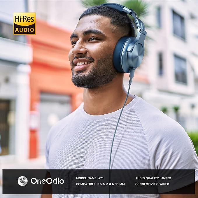 OneOdio A71 Hi-Res Studio Recording Headphones - Wired Over Ear Headphone with SharePort, Monitoring Mixing Foldable Headset with Stereo Sound, 3.5/6.35MM Jack for PC Computer DJ Guitar-Sky Blue