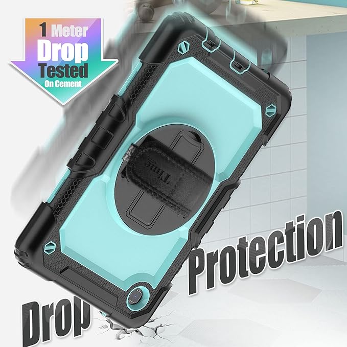 Timecity Case for Samsung Galaxy Tab A7 Lite Case 8.7 inch 2021 (SM-T220/T225/T227), Durable Sturdy Protection Case with Screen Protector 360° Rotating Stand Handle Shoulder Strap - Light Blue