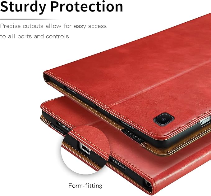 Case for Samsung Galaxy Tab A7 10.4'' 2022/2020 (Model SM-T500/503/505/507 Bussiness Premium Slim PU Leather Stand Folding Folio Cover with Card Slot Pen Holder-Red