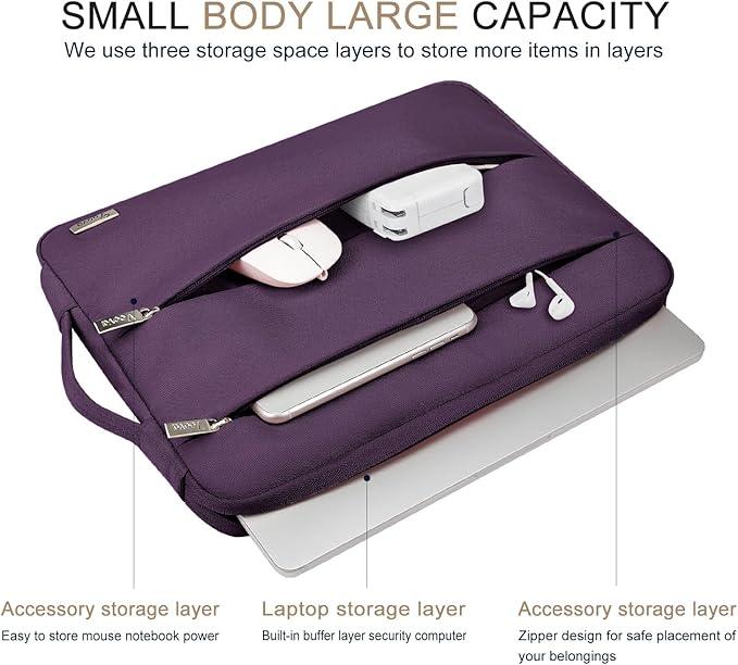 Voova 15.6 16 Inch Laptop Sleeve Case Compatible with MacBook Pro 16 M1/M2/M3/M4 Max 2019-2025, 15.6-16” Hp Lenovo Acer Asus, Waterproof Slim Computer Bag Cover with Handle, Dark Purple