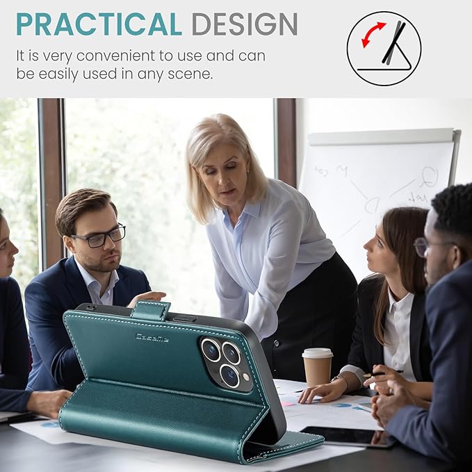 for iPhone 15 Pro Max Case, Premium PU Leather Wallet Case Flip Cover with [RFID Blocking][Card Holder][Stand Function] Shockproof Protective for iPhone 15 Pro Max 6.7", Blue-Green