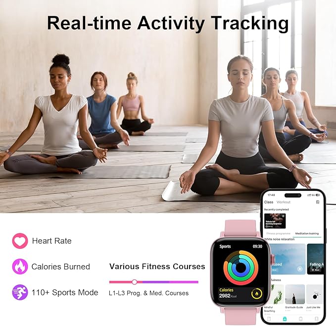 Smart Watch for Android iPhone-Call Receive/Dial/Read Message/AI Control-1.9" HD Screen-IP67 Waterproof Fitness Smartwatch-Blood Pressure/Heart Rate/SpO2/Sleep Monitor (Light Pink)