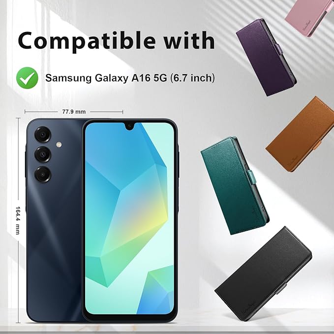 Wallet Flip Case for Samsung Galaxy A16 5G - [RFID Blocking] Luxury PU Leather Card Holder Magnetic Phone Cover with Kickstand,Shockproof Protective Case,Black