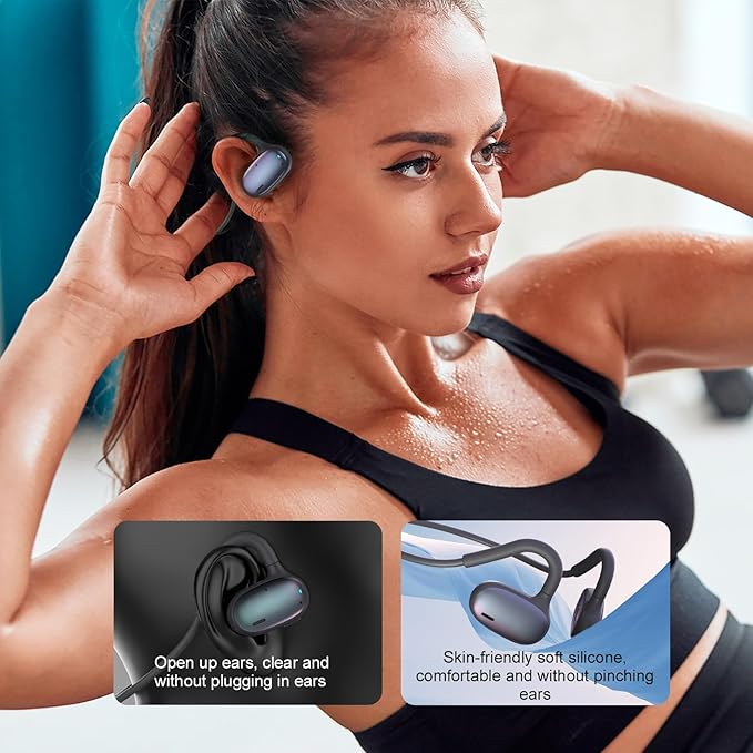 Ulian Open Ear Sports Headphones, Air Conduction Bluetooth 5.3 Wireless Headset with Deep Bass, Noise Canceling and Comfort Wearing, IPX6 Waterproof Sports Earbuds for Gym, Workout, Running, Cycling