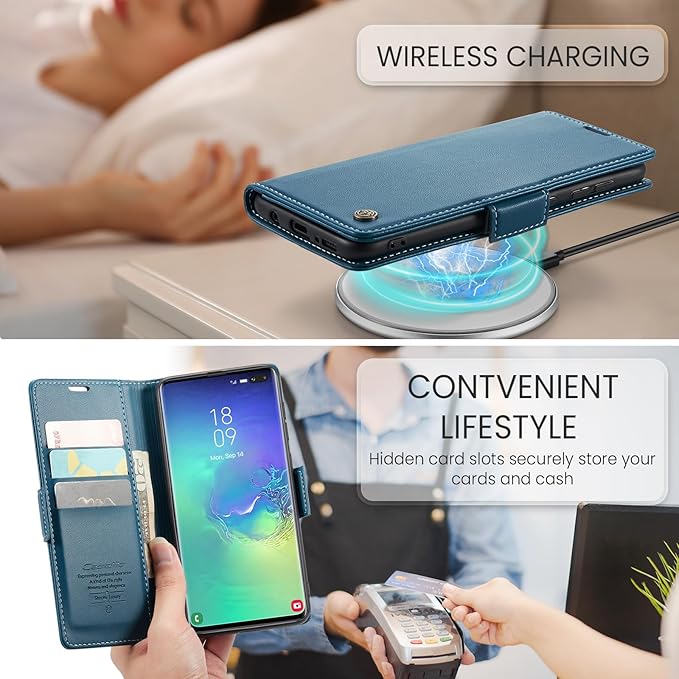 Case for Samsung Galaxy S10 Plus Wallet Case, RFID Blocking PU Leather Flip Folio Cover Card Holder Kickstand Shockproof Phone Case Compatible with Samsung Galaxy S10 Plus, Blue