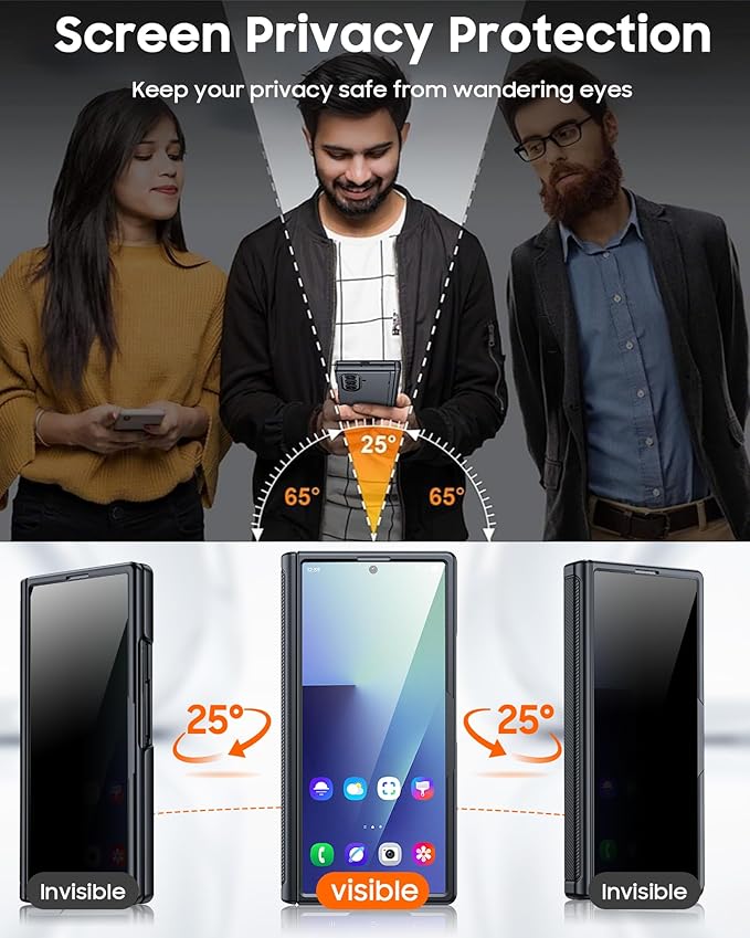 CENMASO Magnetic for Samsung Galaxy Z Fold 7 Case with Stand, Fit for Magsafe, Hinge Protection, Privacy Screen Protector, Built-in Hidden Kickstand, Shockproof Phone Case for Galaxy Z Fold 7-Black